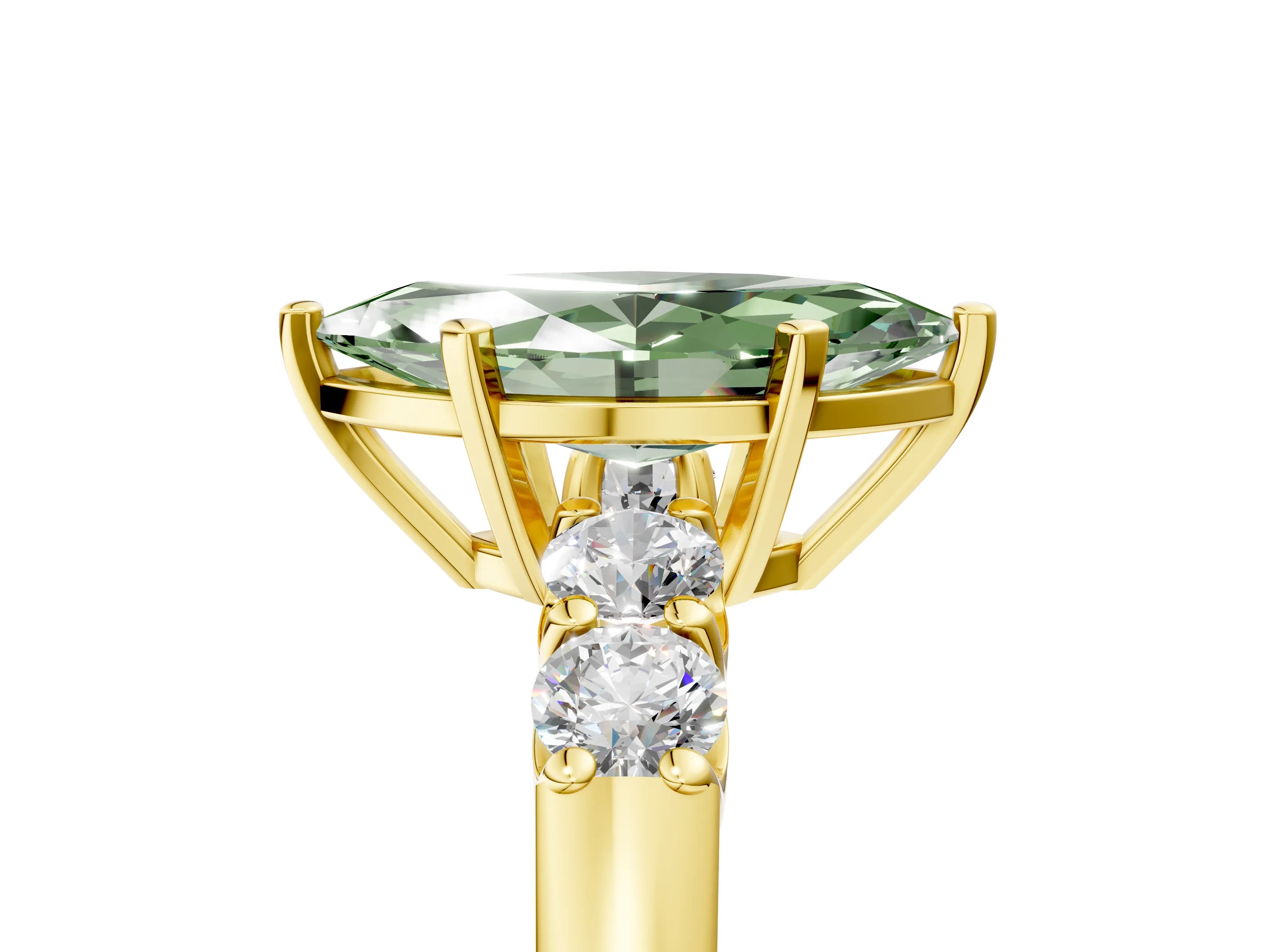 Yellow gold Fancy Green Marquise Cut Brilliant Diamond Five-Stone Engagement Ring with Prong Setting on a Classic Band_8