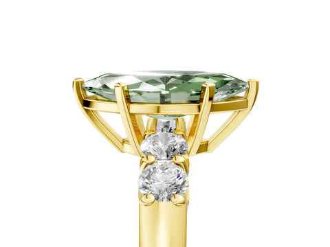 Yellow gold Fancy Green Marquise Cut Brilliant Diamond Five-Stone Engagement Ring with Prong Setting on a Classic Band_8