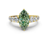 Yellow gold Fancy Green Marquise Cut Brilliant Diamond Pavé Band with Six-Prong Setting
