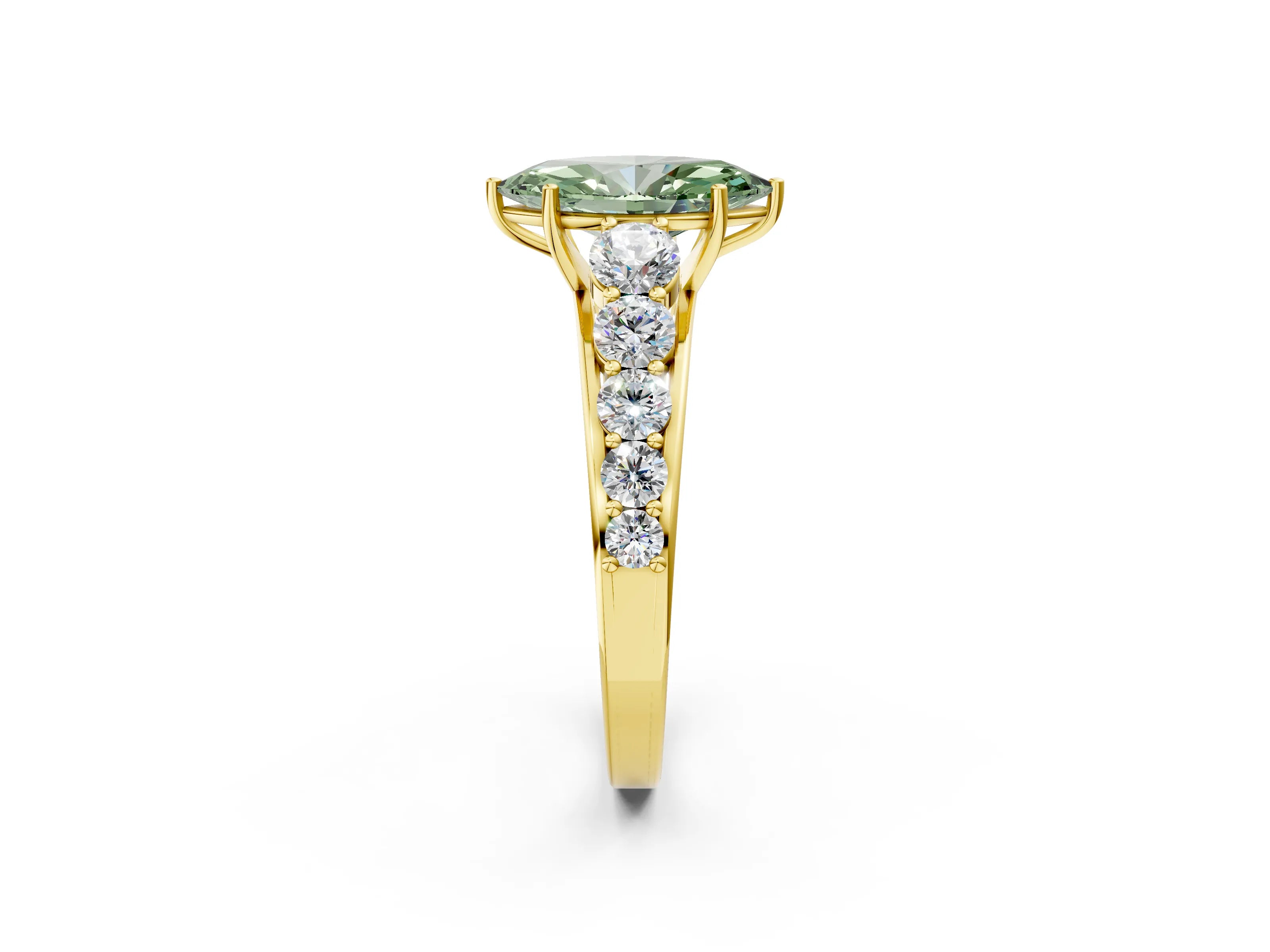 Yellow gold Fancy Green Marquise Cut Brilliant Diamond Pavé Band with Six-Prong Setting_2
