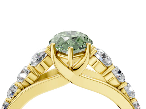 Yellow gold Fancy Green Marquise Cut Brilliant Diamond Pavé Band with Six-Prong Setting_4