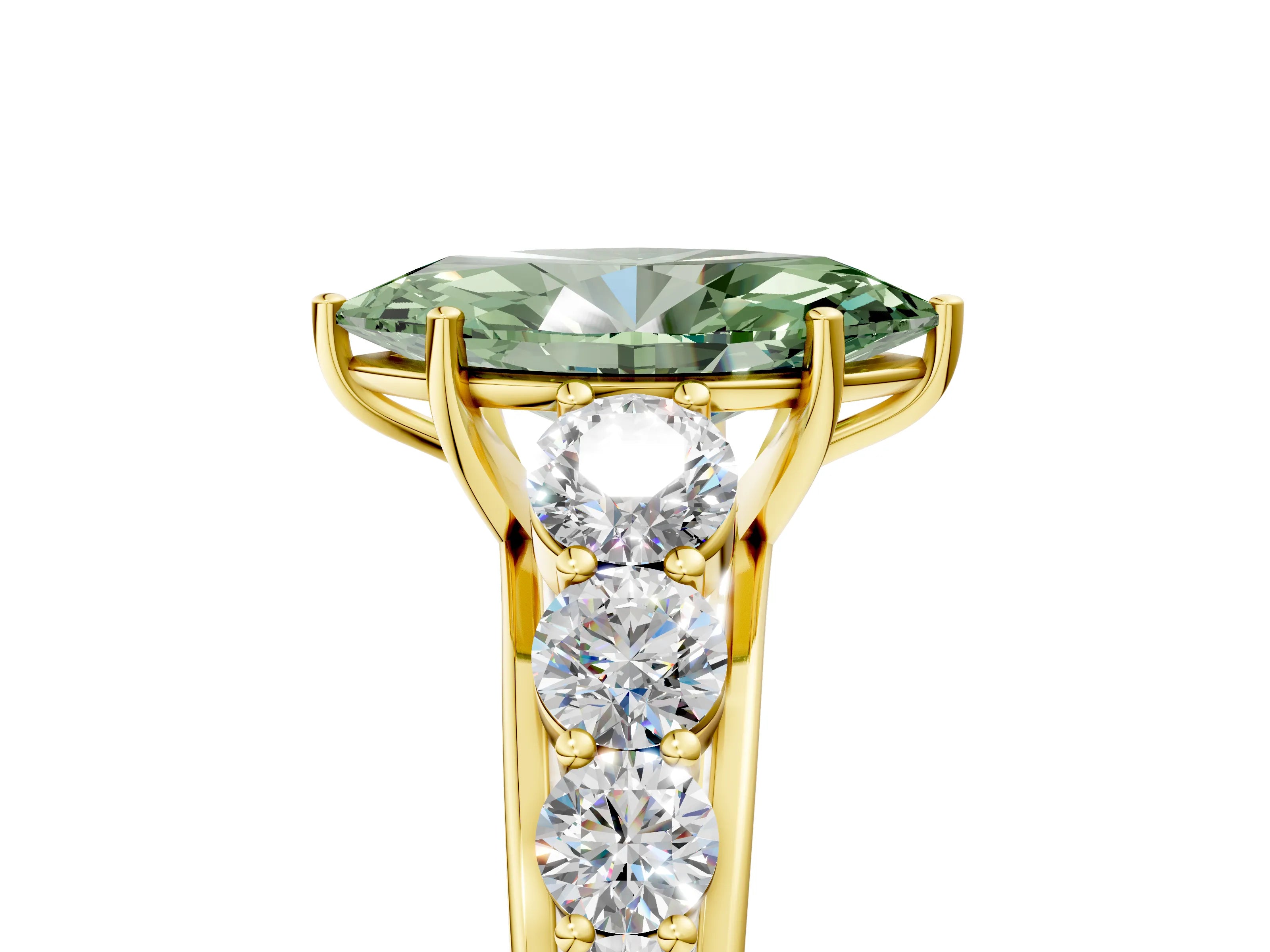 Yellow gold Fancy Green Marquise Cut Brilliant Diamond Pavé Band with Six-Prong Setting_5
