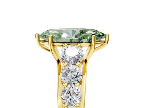 Yellow gold Fancy Green Marquise Cut Brilliant Diamond Pavé Band with Six-Prong Setting_5