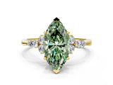 Yellow gold Fancy Green Marquise Cut Brilliant Diamond Solitaire Ring with Pear Side Stones and Four-Prong Setting_3