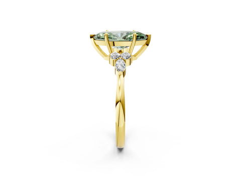 Yellow gold Fancy Green Marquise Cut Brilliant Diamond Solitaire Ring with Pear Side Stones and Four-Prong Setting_5