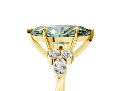 Yellow gold Fancy Green Marquise Cut Brilliant Diamond Solitaire Ring with Pear Side Stones and Four-Prong Setting_8