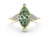 Yellow gold Fancy Green Marquise Cut Brilliant Diamond with Cluster Setting on a Beaded Band and Four-Prong Setting