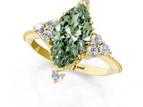 Yellow gold Fancy Green Marquise Cut Brilliant Diamond with Cluster Setting on a Beaded Band and Four-Prong Setting_1