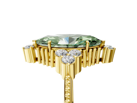 Yellow gold Fancy Green Marquise Cut Brilliant Diamond with Cluster Setting on a Beaded Band and Four-Prong Setting_5