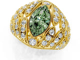 Yellow gold Fancy Green Marquise Cut Brilliant Halo Pave Diamond Milgrain Ring_1