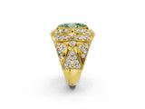 Yellow gold Fancy Green Marquise Cut Brilliant Halo Pave Diamond Milgrain Ring_2