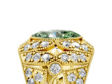 Yellow gold Fancy Green Marquise Cut Brilliant Halo Pave Diamond Milgrain Ring_5