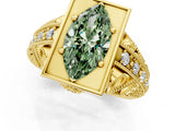 Yellow gold Fancy Green Marquise Cut Brilliant Milgrain Filigree Diamond Ring with Square Prong Setting_13