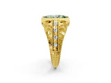 Yellow gold Fancy Green Marquise Cut Brilliant Milgrain Filigree Diamond Ring with Square Prong Setting_14