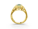 Yellow gold Fancy Green Marquise Cut Brilliant Milgrain Filigree Diamond Ring with Square Prong Setting_15