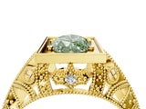 Yellow gold Fancy Green Marquise Cut Brilliant Milgrain Filigree Diamond Ring with Square Prong Setting_16