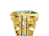 Yellow gold Fancy Green Marquise Cut Brilliant Milgrain Filigree Diamond Ring with Square Prong Setting_17