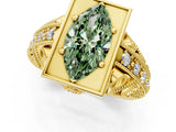 Yellow gold Fancy Green Marquise Cut Brilliant Milgrain Filigree Diamond Ring with Square Prong Setting_7