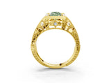 Yellow gold Fancy Green Marquise Cut Brilliant Milgrain Filigree Diamond Ring with Square Prong Setting_9