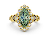 Yellow gold Fancy Green Marquise Cut Brilliant Milgrain Pave Heart Band Solitaire Ring
