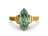 Yellow gold Fancy Green Marquise Cut Brilliant Solitaire Diamond Ring with Channel Set Band and Bar Prong Setting_12