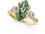 Yellow gold Fancy Green Marquise Cut Brilliant Three-Stone Diamond Ring with Pavé Band and Four-Prong Setting_4