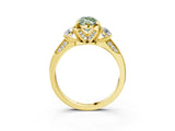 Yellow gold Fancy Green Marquise Cut Brilliant Three-Stone Diamond Ring with Pavé Band and Four-Prong Setting_6