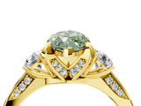 Yellow gold Fancy Green Marquise Cut Brilliant Three-Stone Diamond Ring with Pavé Band and Four-Prong Setting_7