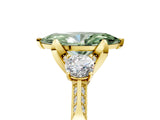 Yellow gold Fancy Green Marquise Cut Brilliant Three-Stone Diamond Ring with Pavé Band and Four-Prong Setting_8