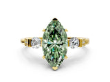 Yellow gold Fancy Green Marquise Cut Brilliant Three-Stone Pave Band with Four-Prong Setting