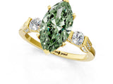 Yellow gold Fancy Green Marquise Cut Brilliant Three-Stone Pave Band with Four-Prong Setting_1