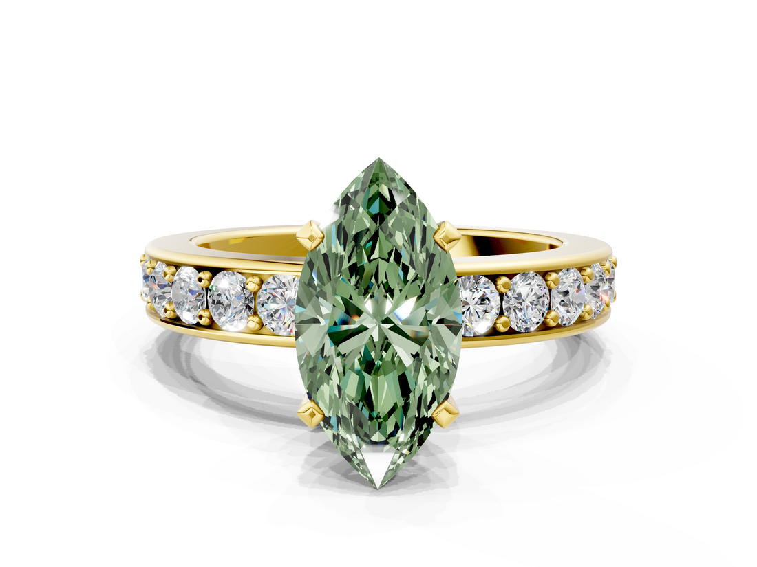 Yellow gold Fancy Green Marquise  Cut Channel Set Diamond Engagement Ring with Four-Prong Setting_237