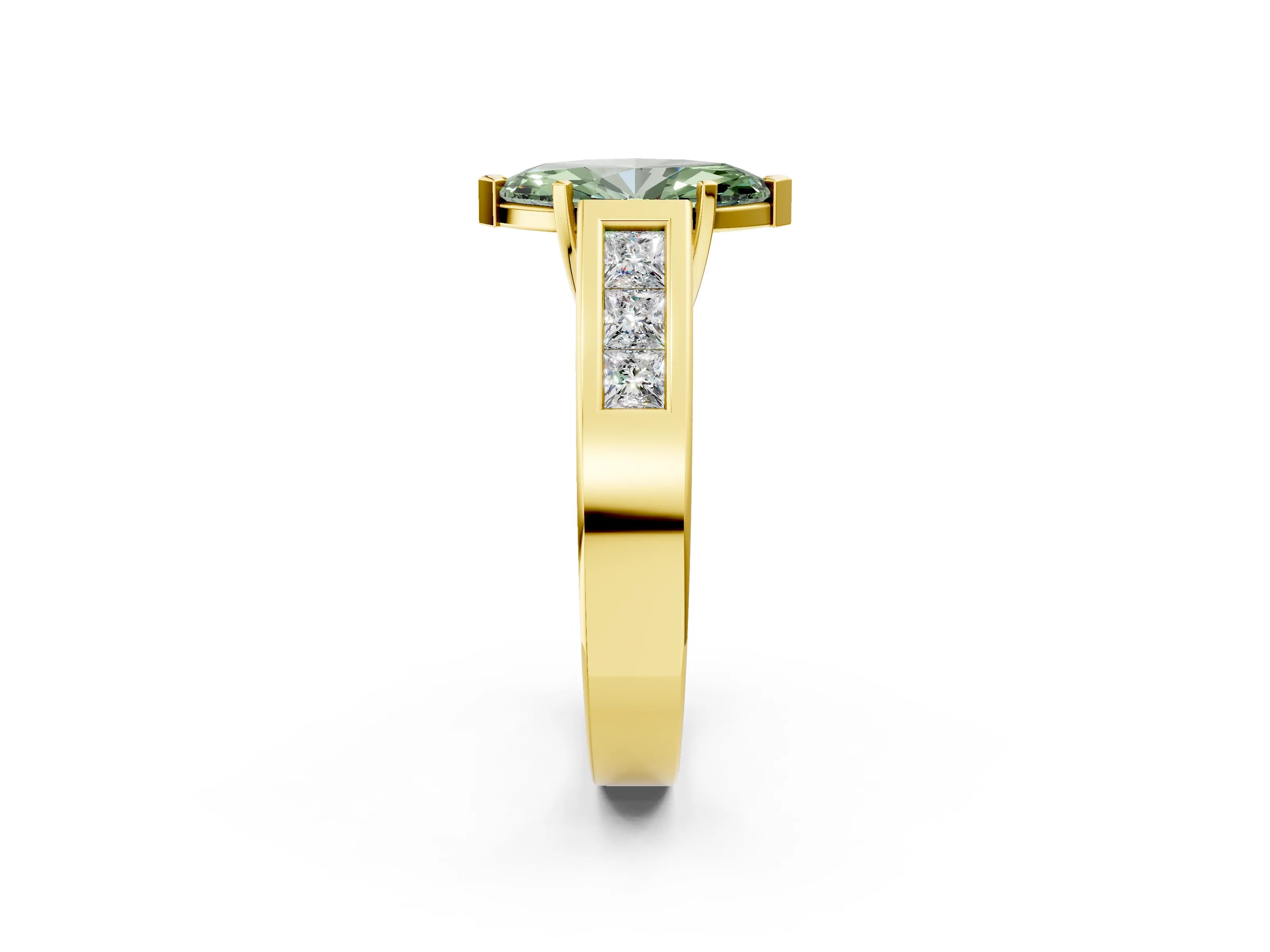 Yellow gold Fancy Green Marquise Cut Cut Channel Set Solitaire Ring with Four-Prong Setting_2