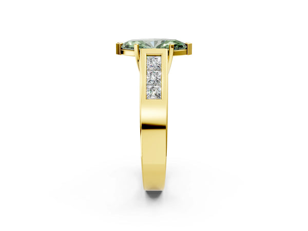 Yellow gold Fancy Green Marquise Cut Cut Channel Set Solitaire Ring with Four-Prong Setting