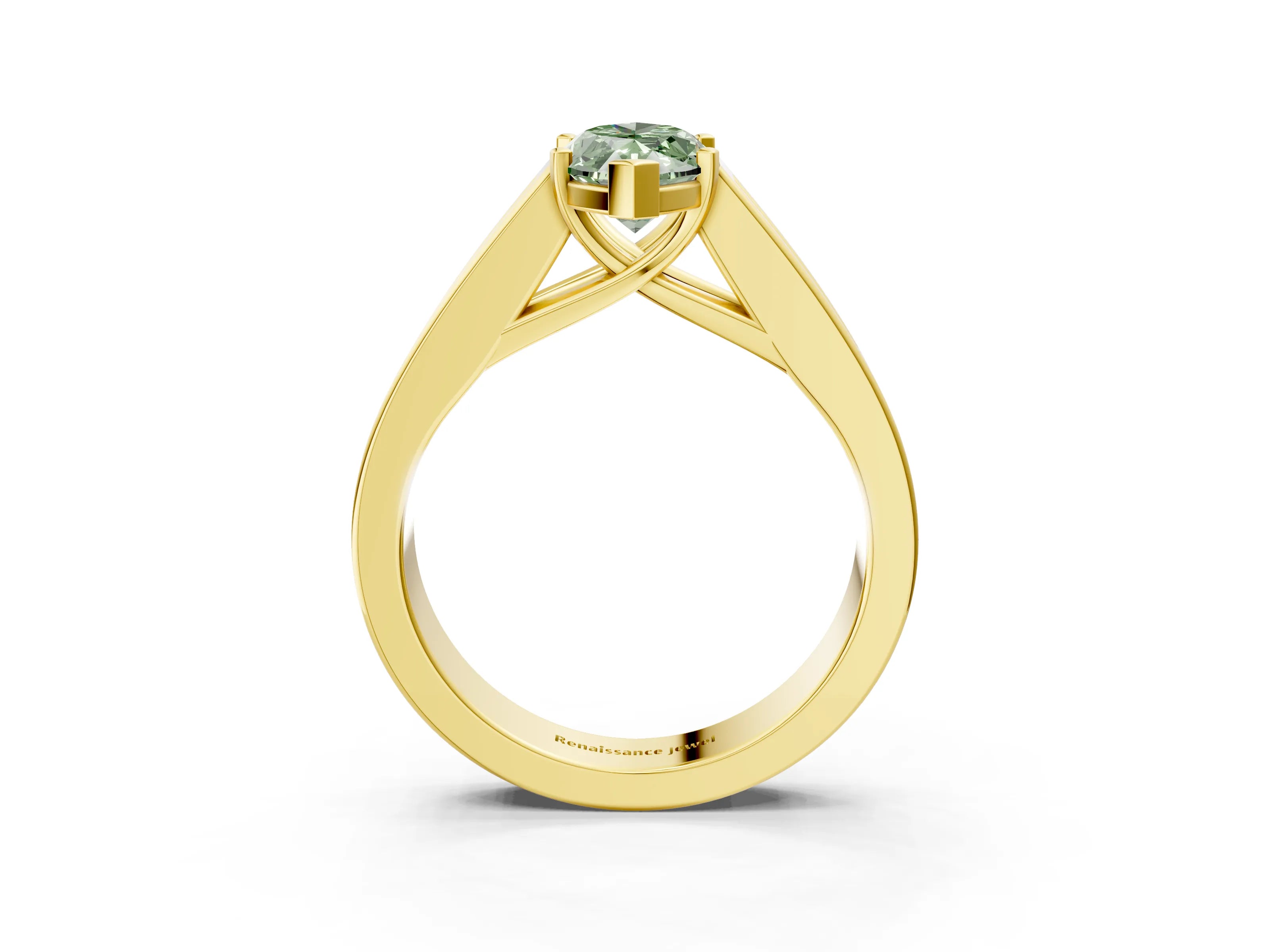 Yellow gold Fancy Green Marquise Cut Cut Channel Set Solitaire Ring with Four-Prong Setting_3