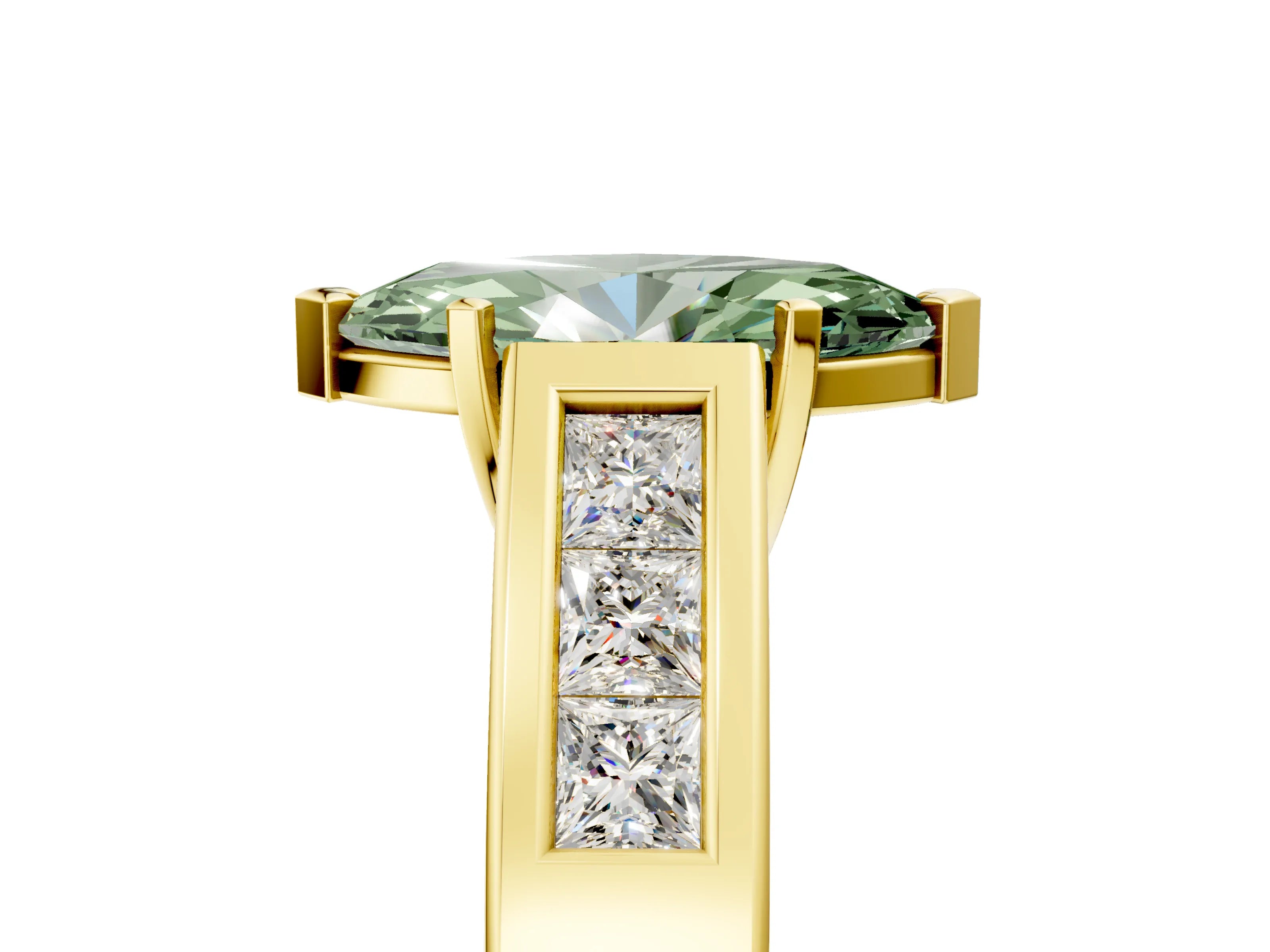 Yellow gold Fancy Green Marquise Cut Cut Channel Set Solitaire Ring with Four-Prong Setting_5