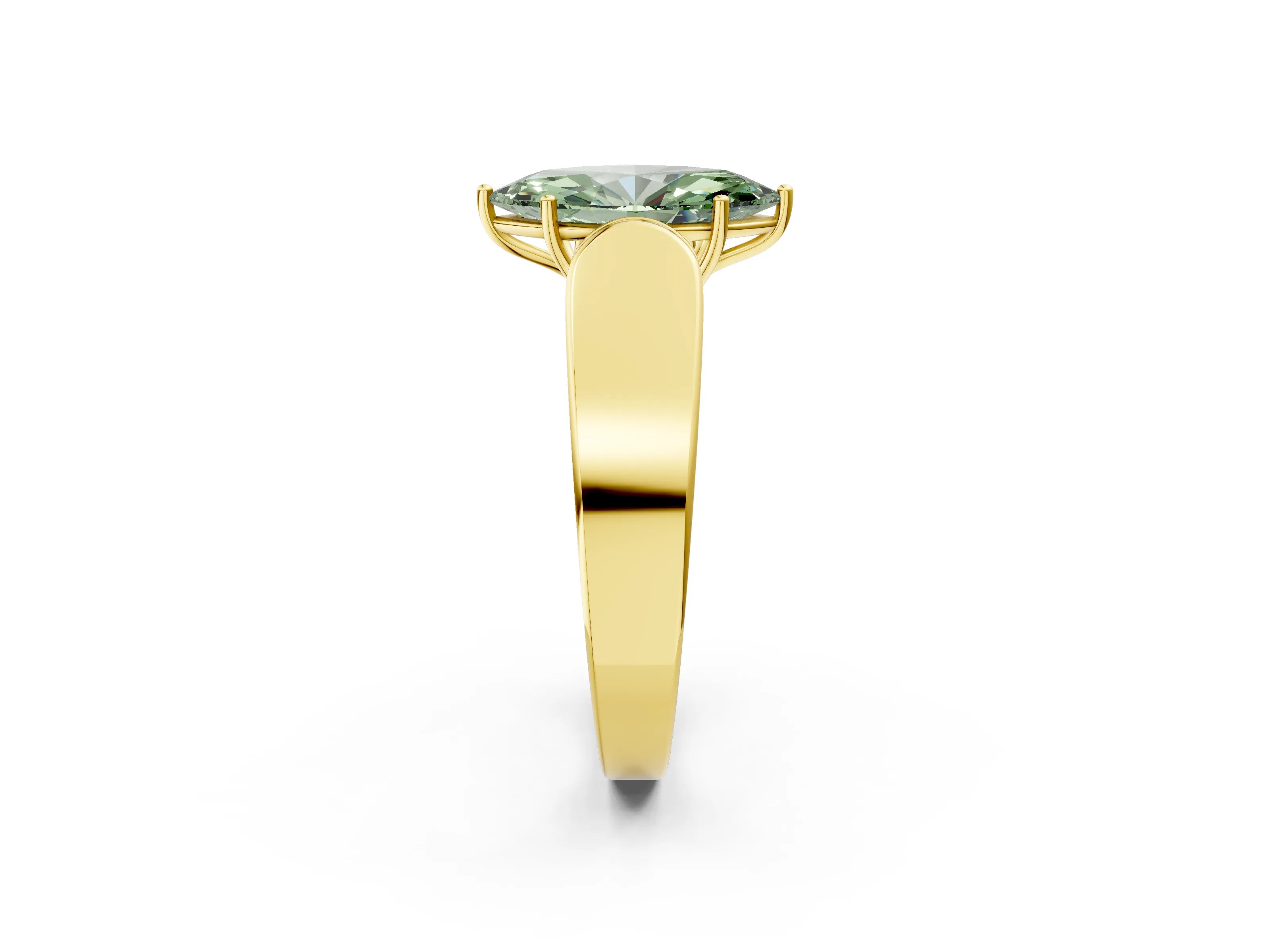 Yellow gold Fancy Green Marquise Cut Cut Diamond Channel Set Solitaire Ring with Four-Prong Setting_2