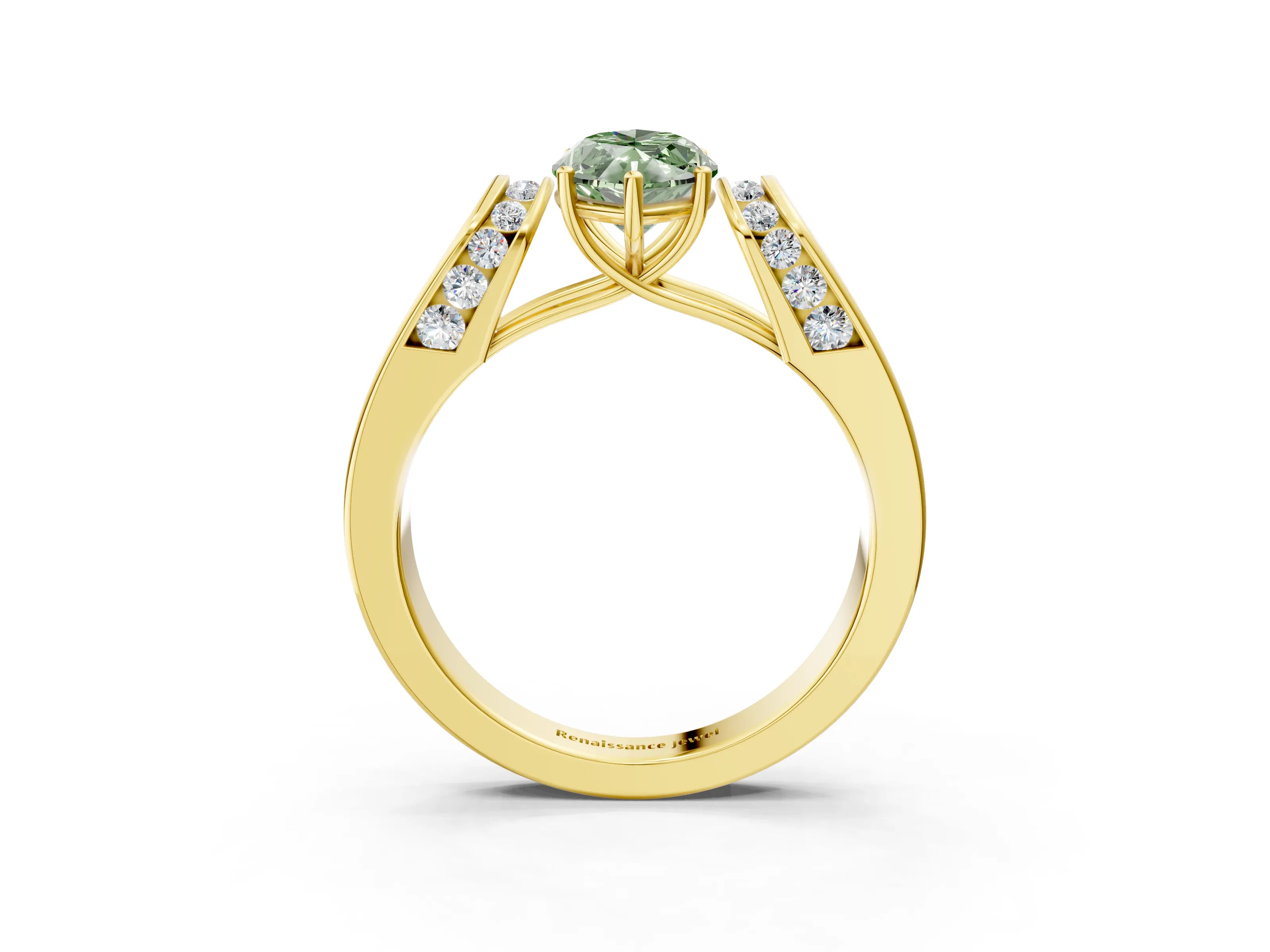 Yellow gold Fancy Green Marquise Cut Cut Diamond Channel Set Solitaire Ring with Four-Prong Setting_3