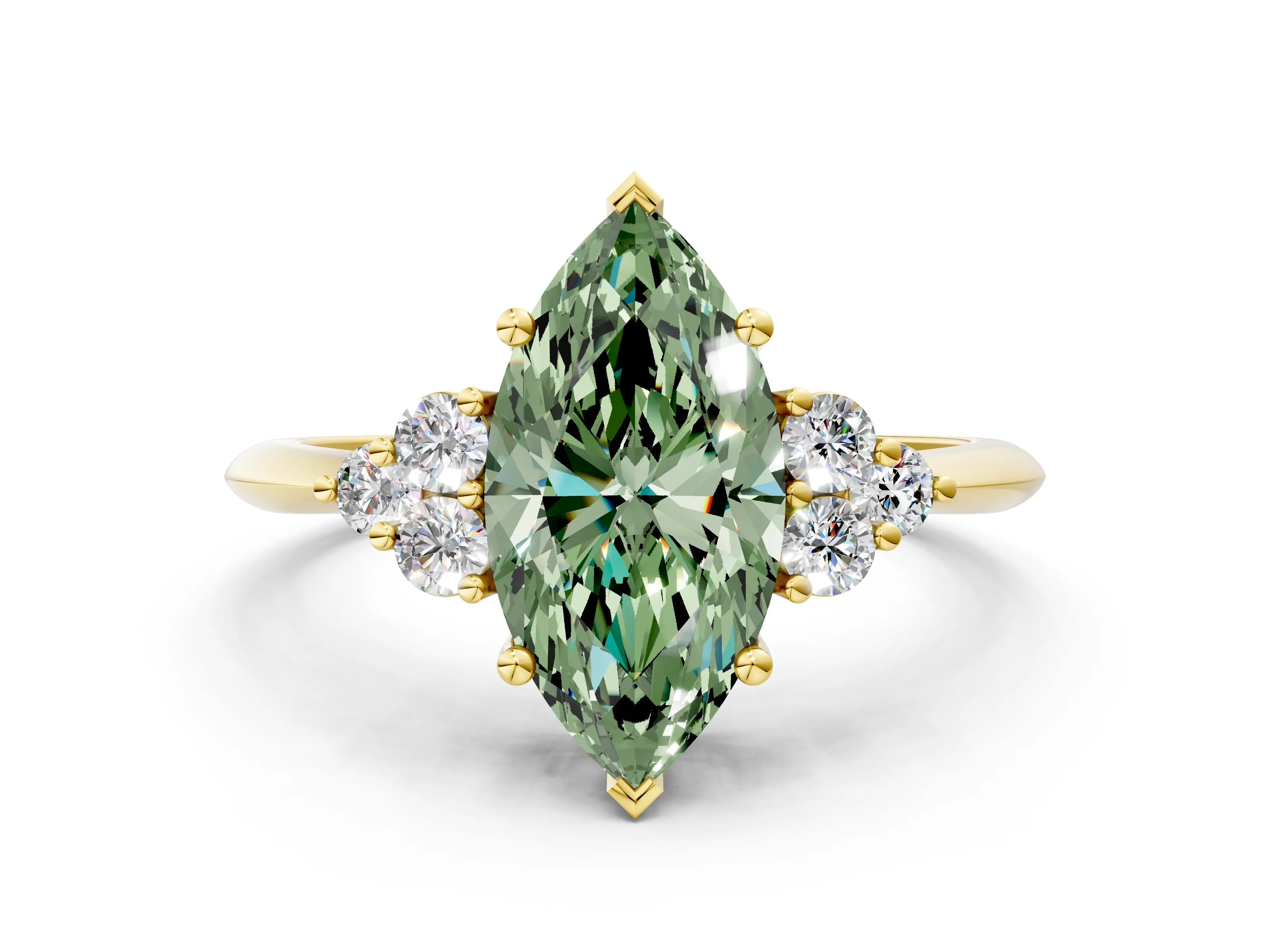 Yellow gold Fancy Green Marquise Cut Cut Diamond Cluster Ring with Solitaire Band and Four-Prong Setting_12