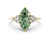 Yellow gold Fancy Green Marquise Cut Cut Diamond Cluster Ring with Solitaire Band and Four-Prong Setting_12