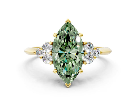 Yellow gold Fancy Green Marquise Cut Cut Diamond Cluster Ring with Solitaire Band and Four-Prong Setting_12