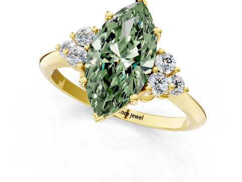 Yellow gold Fancy Green Marquise Cut Cut Diamond Cluster Ring with Solitaire Band and Four-Prong Setting_13