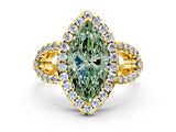 Yellow gold Fancy Green Marquise Cut Cut Diamond Halo Engagement Ring with Open Split Pavé Band