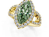 Yellow gold Fancy Green Marquise Cut Cut Diamond Halo Engagement Ring with Open Split Pavé Band_1