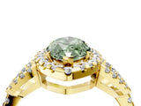 Yellow gold Fancy Green Marquise Cut Cut Diamond Halo Engagement Ring with Open Split Pavé Band_4