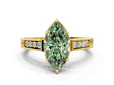 Yellow gold Fancy Green Marquise Cut Cut Diamond Milgrain Pave Band Four-Prong Setting Ring_3