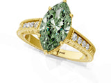 Yellow gold Fancy Green Marquise Cut Cut Diamond Milgrain Pave Band Four-Prong Setting Ring_4