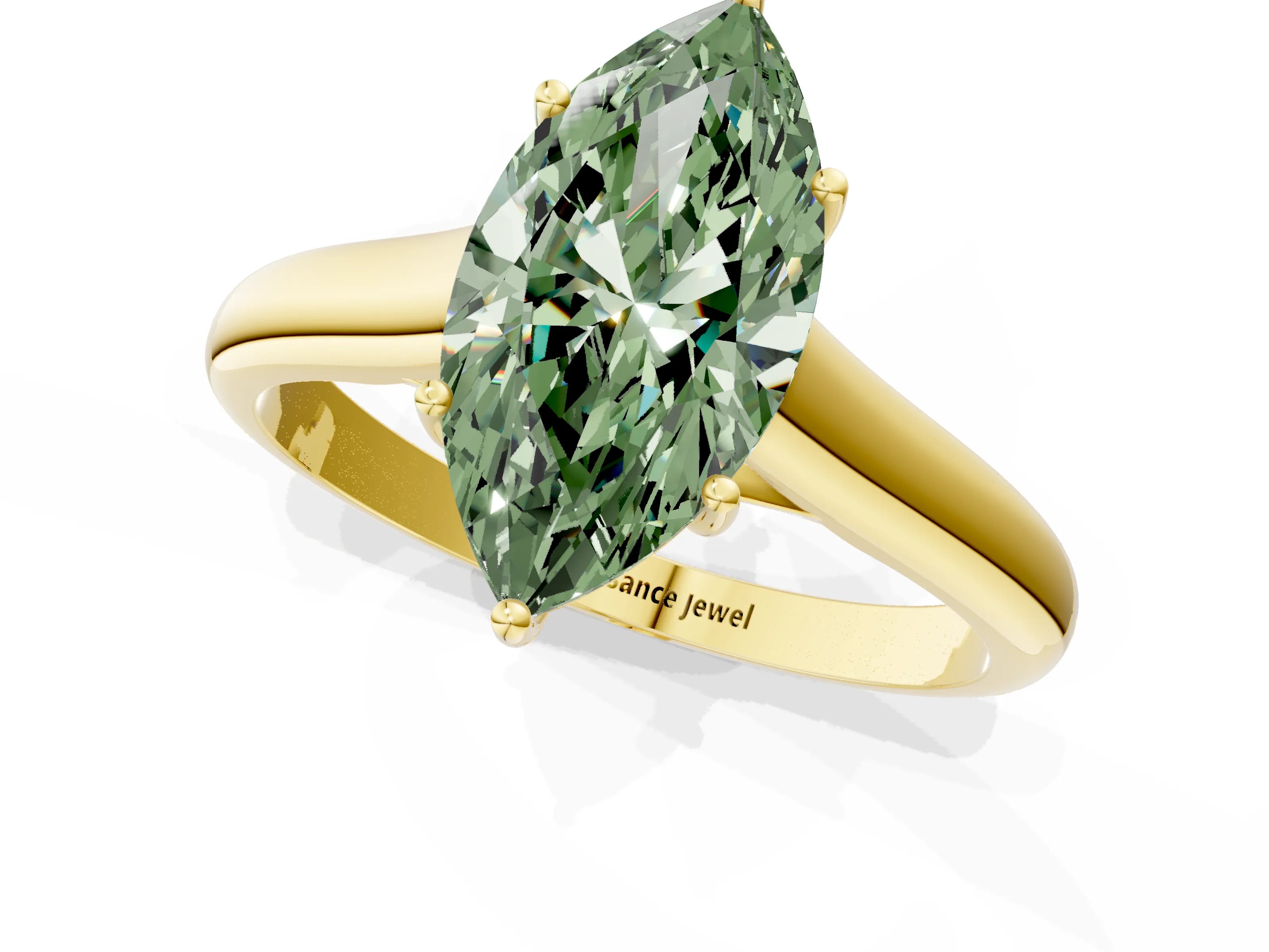 Yellow gold Fancy Green Marquise Cut Cut Diamond Solitaire Engagement Ring with Tapered Plain Band and Four-Prong Setting_1