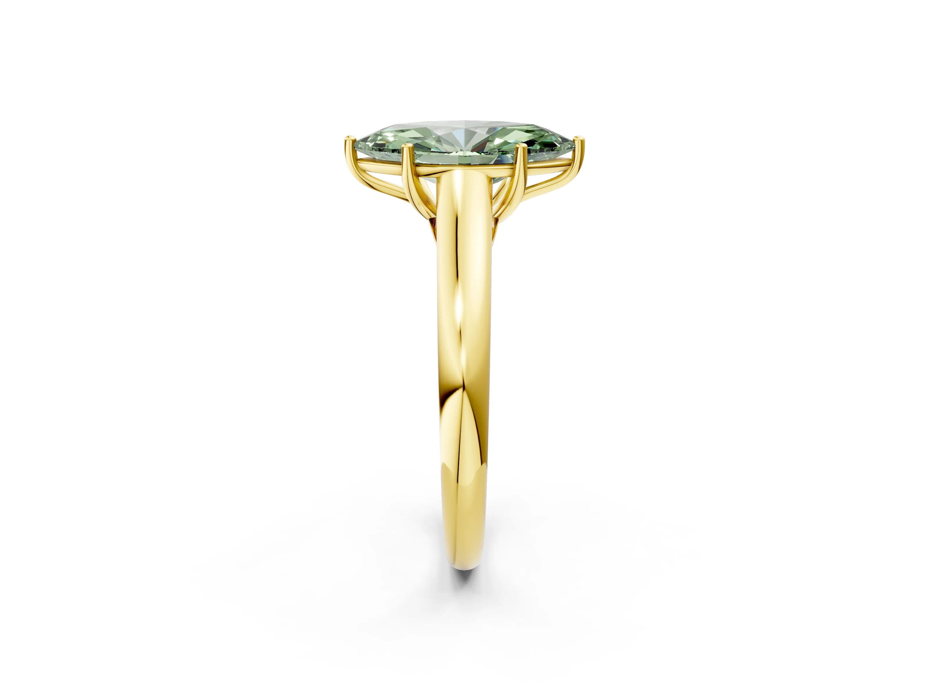 Yellow gold Fancy Green Marquise Cut Cut Diamond Solitaire Engagement Ring with Tapered Plain Band and Four-Prong Setting_2