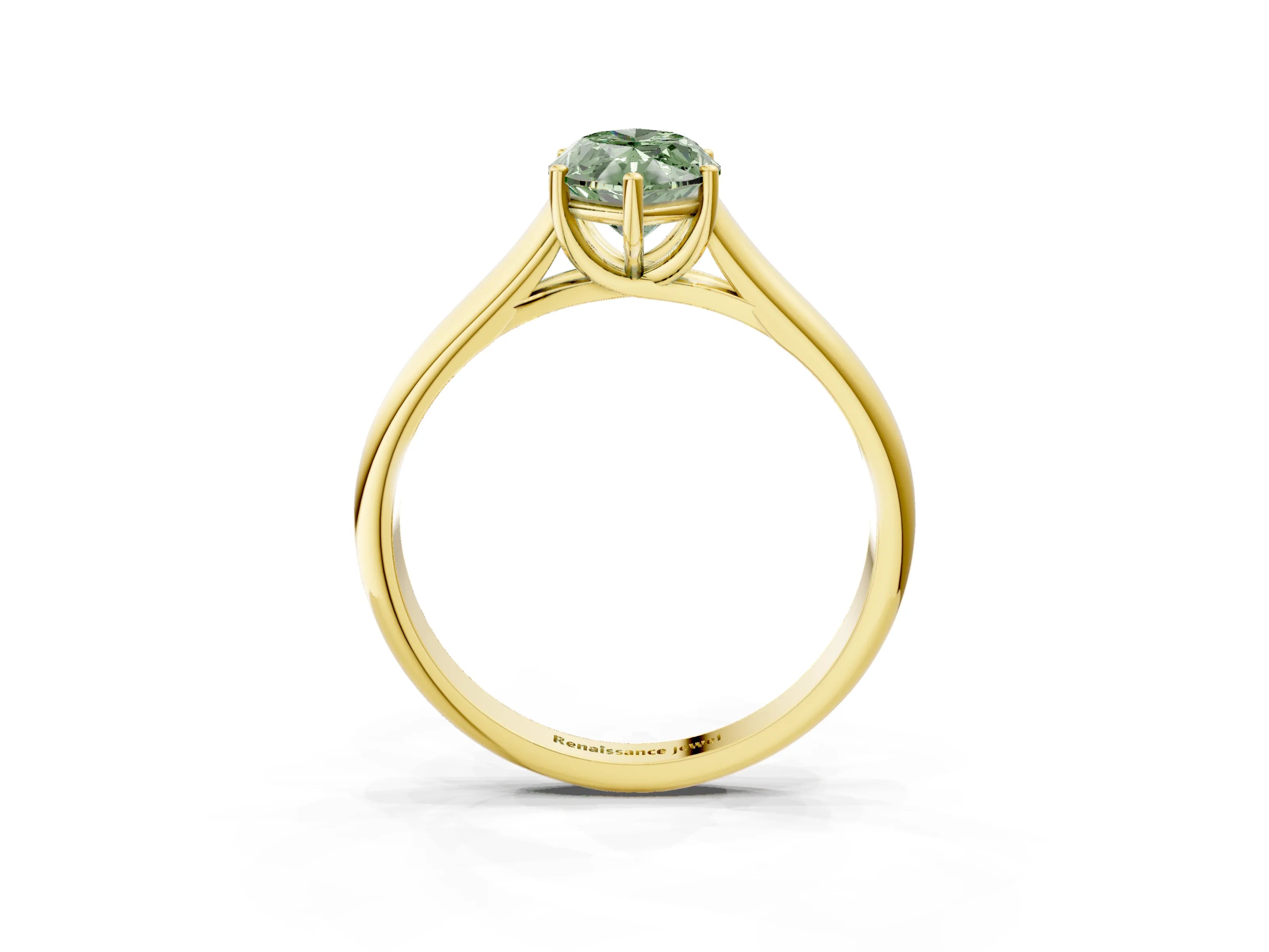 Yellow gold Fancy Green Marquise Cut Cut Diamond Solitaire Engagement Ring with Tapered Plain Band and Four-Prong Setting_3